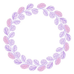 Fototapeta na wymiar Wreath with pastel pink and violet leaves