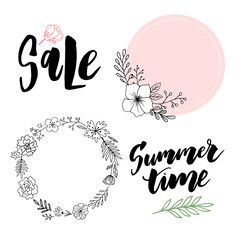 Summer Vintage Floral Greeting Card with Blooming Hydrangea and garden flowers, Thank you botanical natural hydrangea Illustration on white in watercolor style.