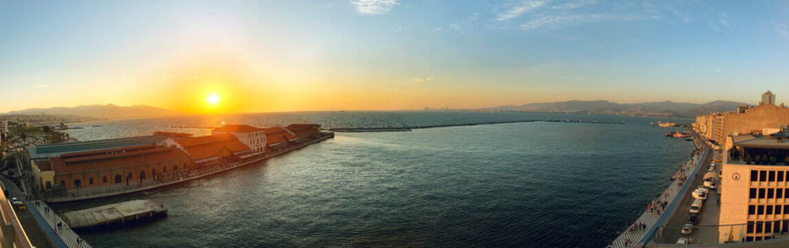 Panoramic view of Izmir gulf from high view of Kordon.