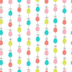 Hand drawn colorful Easter eggs in doodle style. Vector seamless pattern.