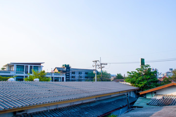 Residential neighborhood subdivision skyline Aerial shot, view over the roofs of Changmai