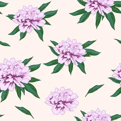 Fototapeten Vector seamless pattern with pink peony flowers on beige background. © Mirgunova