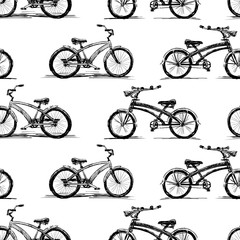 Seamless pattern of bicyles sketches