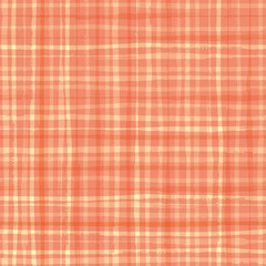 Vibrant watercolour effect plaid design in hues of cantaloupe orange. Seamless vector pattern. Hand drawn brush paint lines. Great for wellbeing, spa, beauty, summer, kitchen, packaging, stationery