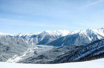 Fototapeta premium Snow-capped mountains. Winter landscape.