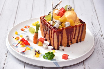 cake with cream and fruits