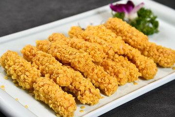 fried chicken with rice and vegetables