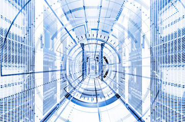 Abstract technological background round digital element. Futuristic hardware cyberspace interactive wallpaper.  UI design HUD illustration. Round sound impulse visualization