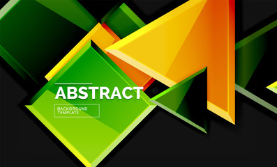 Glossy mosaic style geometric shapes - squares and triangles on black