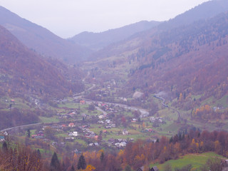 Carpatian mountains at the fog