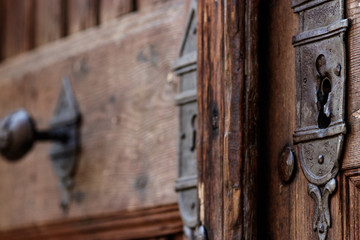 Key whole on old wooden door