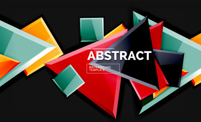 Glossy mosaic style geometric shapes - squares and triangles on black