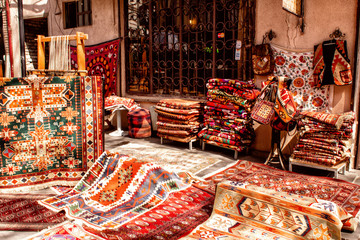 Sale of national carpets on the streets of Tbilisi. Georgia.