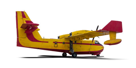 Firefighter plane side view isolated on white