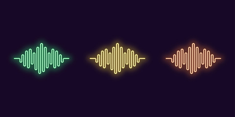 Neon icon Set of Digital sound wave. Vector shape