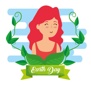 woman with branches leaves to earth day