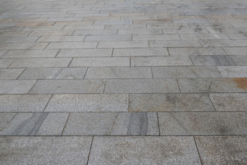 Gray granite. Rectangular pavement slab. Perspective view.