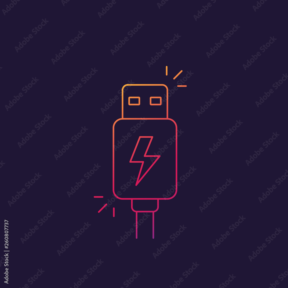 Sticker usb charging plug icon, linear