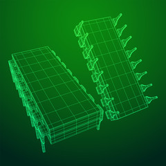 Microchip quantum processor, micro-processor with board electronic CPU wireframe low poly mesh vector illustration