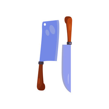 Cleaver and carving knife flat icon. Kitchen knives, food preparation, meat knives. Kitchenware concept. Vector illustration can be used for topics like cooking, utensils, kitchen