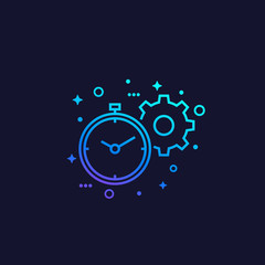 productivity linear vector icon with stopwatch and cogwheel