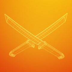 Blade tactical combat hunting survival bowie knife. Model wireframe low poly mesh vector illustration