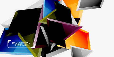 Bright colorful triangular poly 3d composition,abstract geometric background, minimal design, polygonal futuristic poster