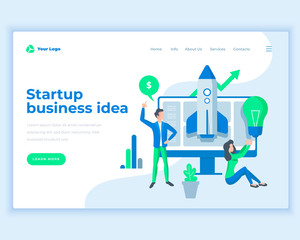 Landing page template startup business ideas concept with office people.