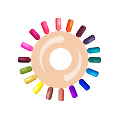 Nail polish color samples flat icon. Manicure, pedicure, nail lacquer. Nail salon concept. Vector illustration can be used for topics like beauty, cosmetics, beautician