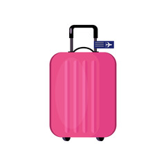 Pink plastic suitcase flat icon. Luggage, business travel, air travel. Bags concept. Vector illustration can be used for topics like business, travel, transportation