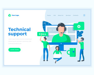 Landing page template technical support concept with office people.