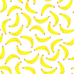 Hand drawing watercolor illustration of yellow banana fruit. Watercolor seamless pattern.