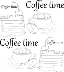 Coffee time. One line seamless pattern. Vector illustration.