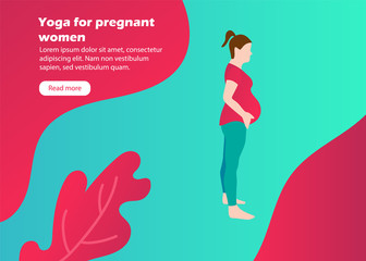 Banner with young pregnant woman in flat style