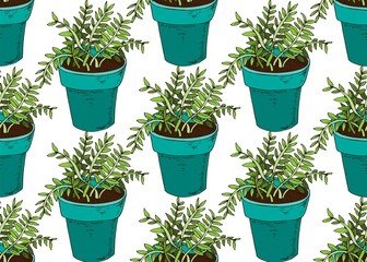 Beans flower pot seamless pattern in hand drawn style