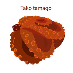 Taco tamago - traditional japan street food with octopus in flat style