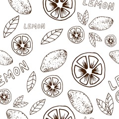 Lemon and lime seamless pattern in hand drawn style