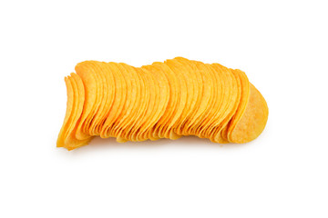 Potato chips isolated on white background.