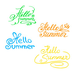 Multicolored hand-drawn inscription Hello, Summer! Isolated on white background. Lettering.