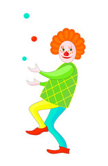 Funny clown juggling. Color cartoon vector drawing image.