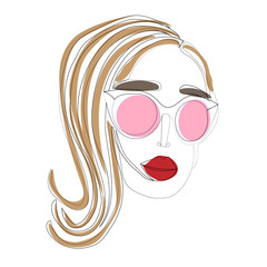 Line drawing of portrait of a woman's face. Fashion beauty model with a white background. Vector illustration.