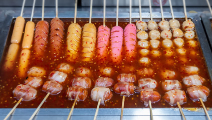 Street skewer food in Thailand.