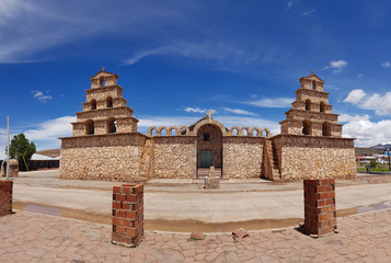 View of the church of the altiplanico village of San Cristobal, Bolivia