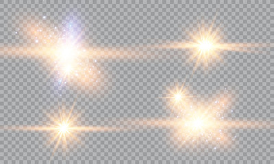 Vector illustration of abstract flare light rays. A set of stars, light and radiance, rays and brightness. Glow light effect. Vector illustration. Christmas flash Concept