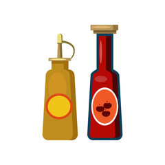 Ketchup and mustard bottles illustration. Picnic, barbeque, outside. Grill party concept. Vector illustration can be used for topics like eating, food, grill picnic