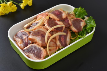 meat with tomato sauce and vegetables