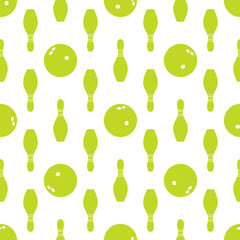 Seamless pattern with bowling pins and bowls.