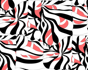 Abstract background seamless pattern in black, white and coral.. Vector in EPS 10.
