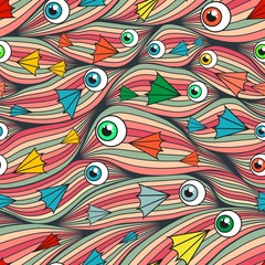 Illustration of small fish. Fish swim tightly, head to head.