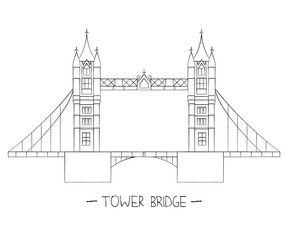 Obraz premium Vector illustration of London sights. London city symbol isolated on white background. Tower bridge in line art style